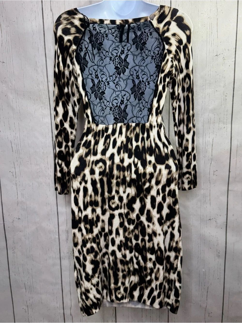Guess Leopard Print Lace Back Bodycon Dress Y2K Mob Wife Party Going Out Size M